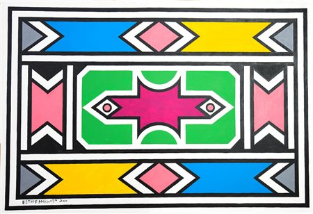 Esther Mahlangu (1935) COMPOSIZIONE acrilico su tela, cm 105,5x156 firma e...