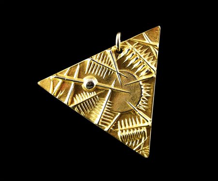 Arnaldo Pomodoro (1926) MEDAGLIA ACQUA SANGEMINI bronzo dorato, cm 5x5x1;...