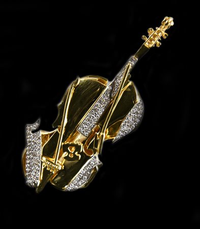 Arman (1928 - 2005) SENZA TITOLO - SPILLA VIOLINO in oro giallo e bianco 18kt...
