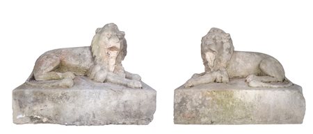 Coppia di leoni in pietra bianca di Noto, XVIII secolo