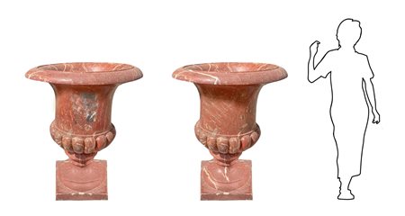 Coppia di Importanti e grandi vasi a cratere in marmo rosso Verona, Inizi 20° secolo