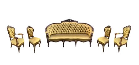 Salotto Luigi Filippo composto da divano in legno di palissandro, due poltrone e due sedie.,   19° secolo