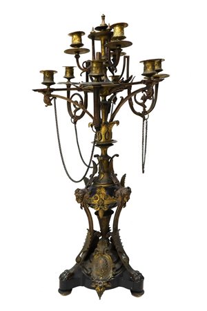 Candelabro a 9 candele Napoleone III in ottone dorato e marmo nero belga,  19° secolo