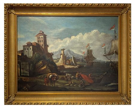 Navi attraccate al porto con personaggi, XVIII secolo