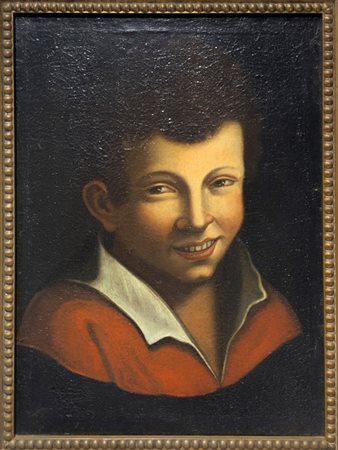 Antonio  Amorosi (attribuito a) (Comunanza 1660-1738 Roma)  - Volto di ragazzo con bavero bianco su abito rosso.
