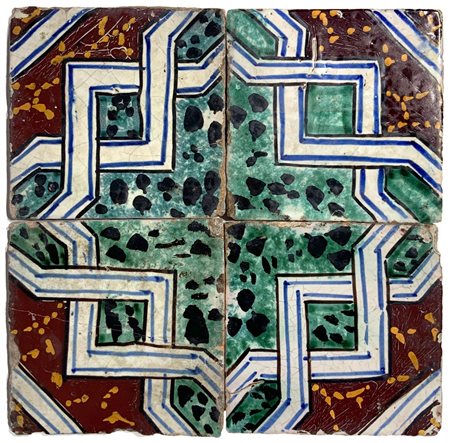 Bruno Tommaso (Santo Stefano di Camastra)  - Quattro riquadri di piastrelle in ceramica, stile arabo, Messina. Inizi 20° secolo