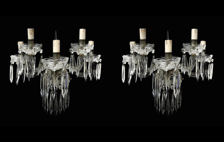 Coppia di appliques in vetro con brindoli a cinque luci molati a mano,  19° secolo