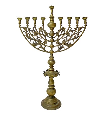 Candeliere Ebraico Chanukkiyah in ottone dorato a 9 candele