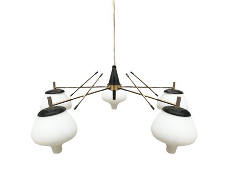 Prod. Stilnovo - Lampada a sospensione struttura in ottone dorato e zapponato