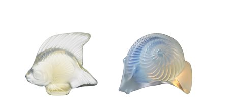 Lalique (1888)  - Pesce e lumaca in cristallo iridescente