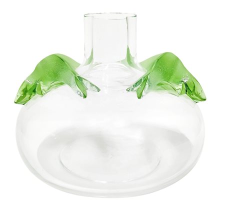 Vaso Lalique, corpo in vetro trasparente con decorazione vegetale in verde satinato.