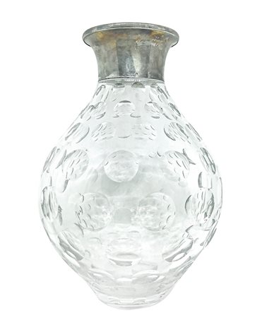 Wilhelm Binder - Vaso in cristallo pesante a bolle, bocca in argento 825, About 1920