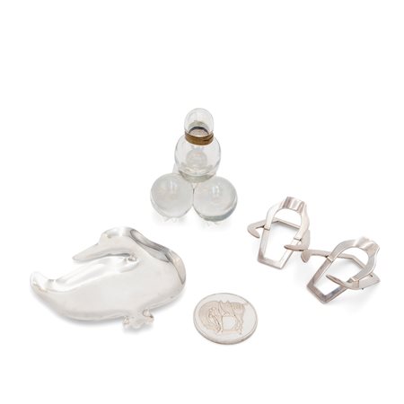 Set da scrivania in vetro e argento