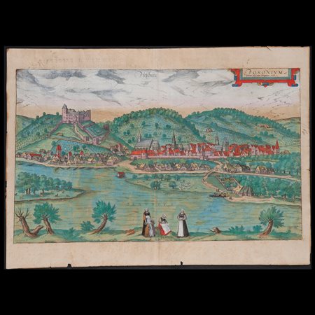 Georg Braun (1541-1622) e Frans Hogenberg (Mechelen 1535 – Colonia 1590), 'Presburg', da 'Civitates orbis terrarum' 1572