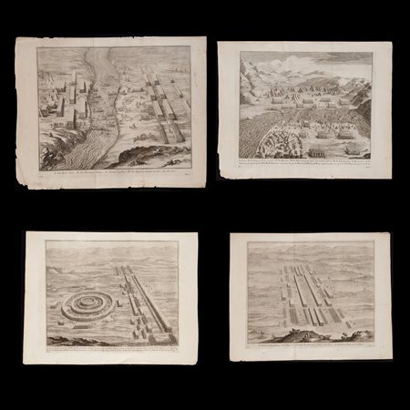 Gruppo di quattro carte raffiguranti la campagna di Gallia del 58 a.C. di Giulio Cesare, Inghilterra XVII secolo