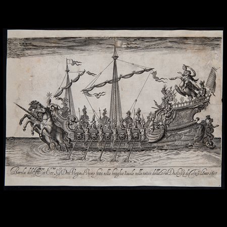 Incisione raffigurante una nave cerimoniale, 1608 