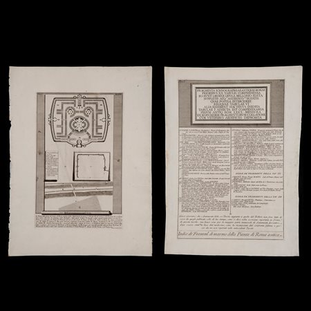Giovanni Battista Piranesi (Mogliano Veneto 1720 – Roma 1778), Coppia di incisioni dedicate alla Roma Antica