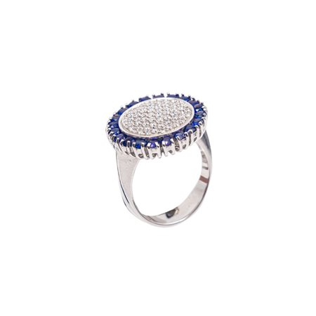 ANELLO in oro bianco 18 KT con zaffiri ct. 0,70 e zirconi
