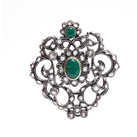 SPILLA in oro giallo 12 KT e argento con diamanti