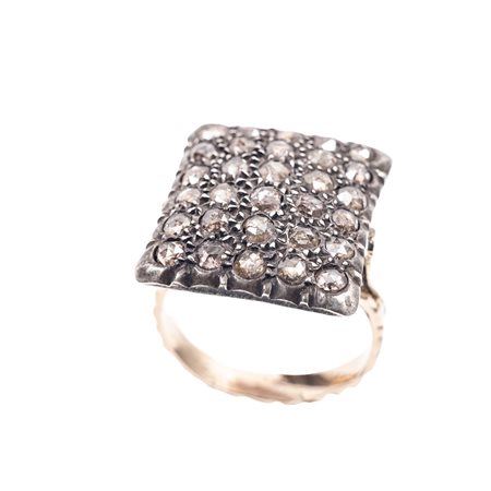 ANELLO a toppa in oro giallo 12 KT e argento