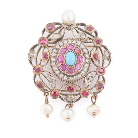 SPILLA/PENDENTE in oro 9 KT e argento con diamanti