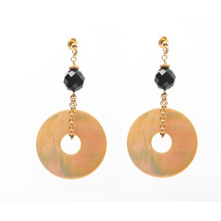 ORECCHINI in oro giallo 18 KT con onice e madreperla