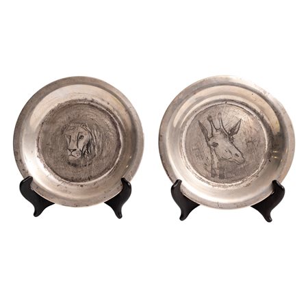 BERNARD BUFFET, Due piatti in argento Sterling