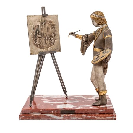 SCULTURA in bronzo dorato e argentato "Raffaello Sanzio"