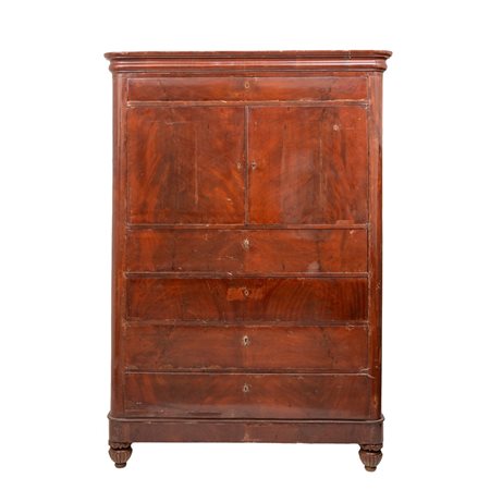 CHIFFONIERE a cinque cassetti e due ante in legno di mogano