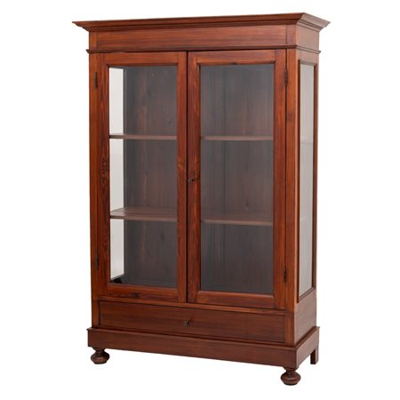 VETRINA a due ante con cassetto in pino pece