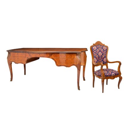 SCRIVANIA diplomatica con poltrona stile Lugi XV