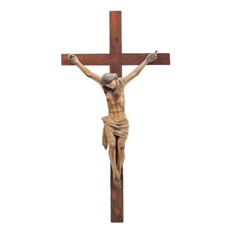 CRISTO in cartapesta dipinta, croce in legno