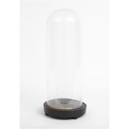CAMPANA IN VETRO con base in legno ebanizzato