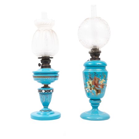 COPPIA DI LUMI a petrolio in opaline