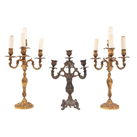 TRE CANDELABRI in metallo