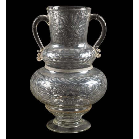 VASO con anse in vetro lavorato