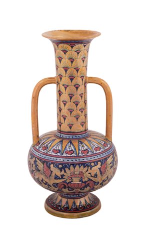  
Vaso a tromba in ceramica dipinta a lustro Gualdo Tadino Società Mastro Giorgio Inizi XX secolo
Porcellana dipinta altezza cm 34
