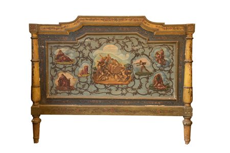 Manifattura marchigiana del XIX secolo ( - ) 
Testata di letto in legno dipinto raffigurante la caduta di Vulcano  
 cm 130x173