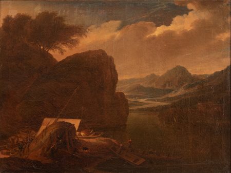  
Paesaggio fluviale con barche fine XVIII secolo
Olio su tela cm 50x66,5; con cornice cm 64x80