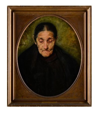 Pittore del XIX secolo ( - ) 
Ritratto di vecchia signora 
Olio su tela cm 61x50