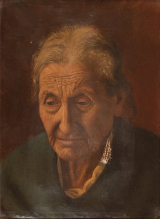 Anonimo del XIX secolo - (Attribuibile)  Emilio Rubei ( - ) , ( - ) 
Ritratto di vecchia signora 
Olio su tela cm 45x35; con cornice cm 55x45