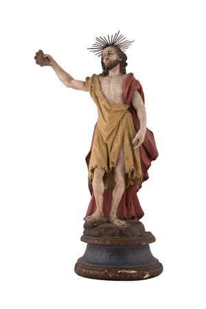  
Scultura San Giovanni Battista in legno dipinto XVIII secolo
 altezza cm 52