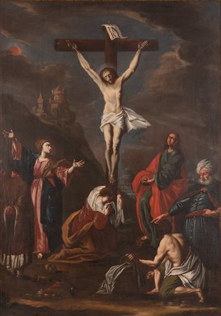Livio  Mehus (attribuito a) (Belgio, 1630 - Firenze, 1691) 
CROCIFISSIONE XVIII secolo
Olio su tela cm 125x88; con cornice cm 143x105