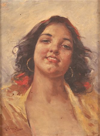 Francesco Galante (Foggia, 1884 - Napoli, 1972) 
Dipinto raffigurante fanciulla 
Olio su tavola cm 40x30; con cornice cm 60x50