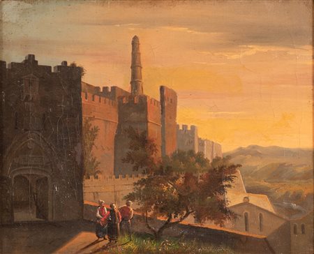 Scuola del nord europa ( - ) 
Paesaggio con castello  fine XVIII inizi XIX secolo
Olio su tela cm 26x32; con cornice cm 38x44