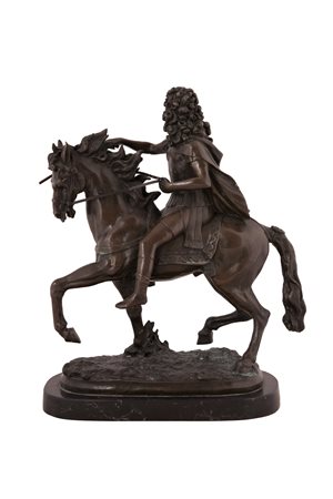 Francois Girardon ( Troyes, 1628 - Parigi, 1715) 
Scultura in bronzo raffigurante Luigi XIV a cavallo 
 cm 50x20x40