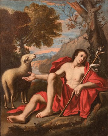 Scuola bolognese del XVII secolo ( - ) 
San Giovanni con agnello Fine XVII inizi XVIII secolo
Olio su tela cm 47x37; con cornice cm 60x50