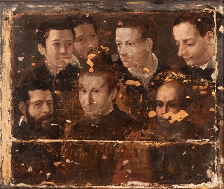Annibale Carracci (attribuito a) (Bologna, 1560 - Roma, 1609) 
I maestri e i discepoli 
 cm 40x50; con cornice cm 75x85