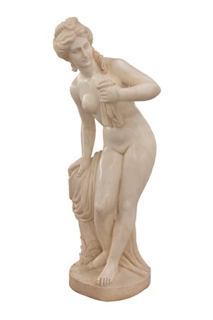  
Scultura in marmo statuario bianco raffigurante "Venere al bagno". firmata alla base F.A. XIX secolo 
 altezza cm 122