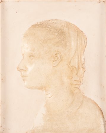  
Bassorilievo in scagliola raffigurante figura femminile XX secolo
gesso con cornice cm 45x38